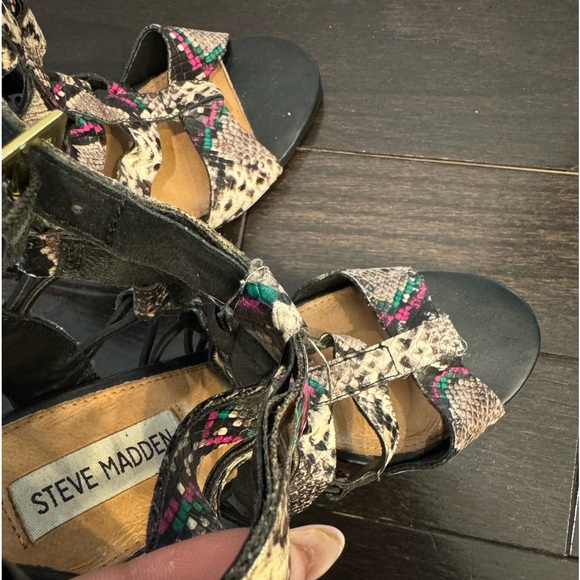 🟠 STEVE MADDEN SNAKESKIN OPEN TOE HEELS SIZE 8 - Picture 2 of 7